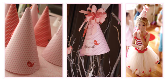 bird paper cone hats, bird party theme, bird party invitations