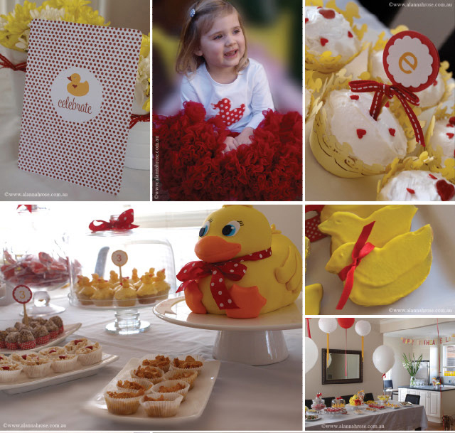 duck birthday party red and white polka dots