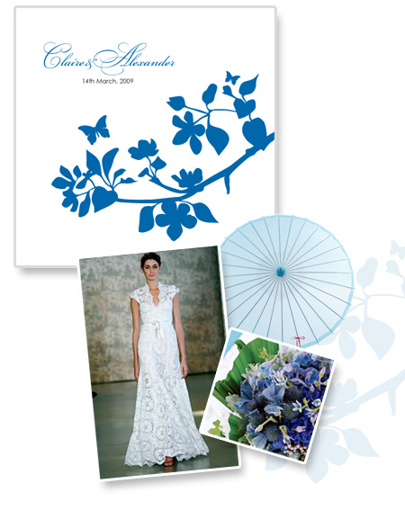 blue butterfly garden wedding invitation